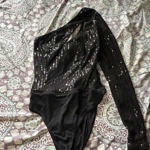 one shoulder cut out sequin bodysuit